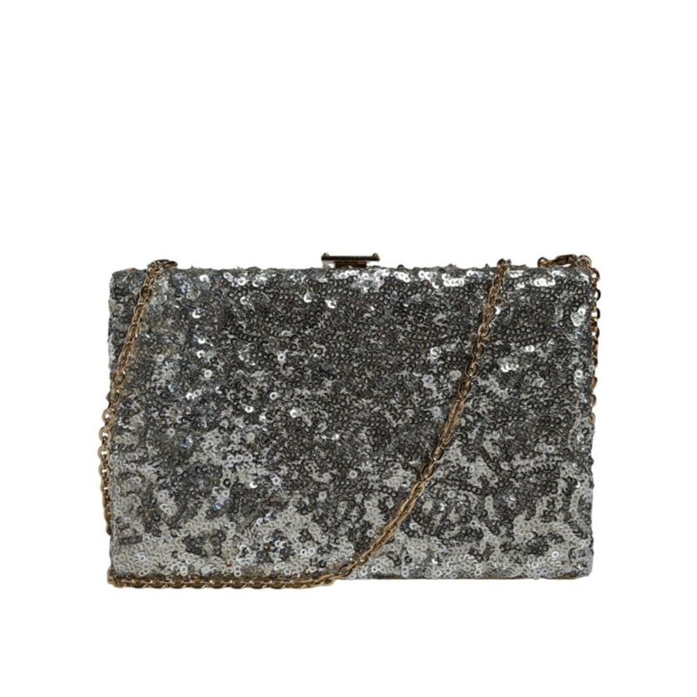 Dolce & Gabbana Silver Sequined Clutch Evening Crossbody Women's Bag